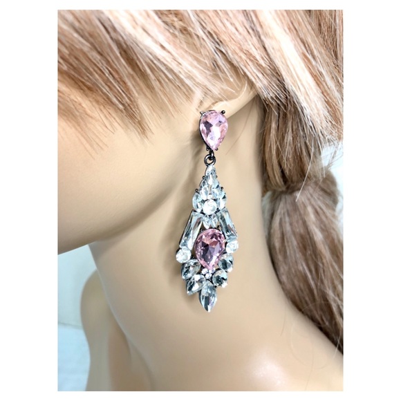 Formal Pink Chandelier Earrings - Picture 2 of 2